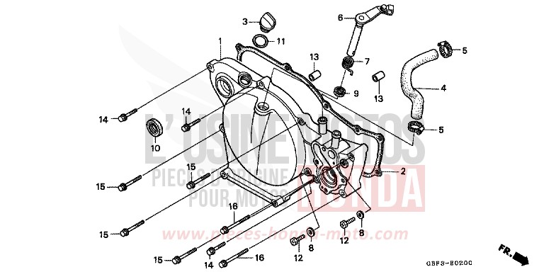 PANNEAU CARTER-MOTEUR D. de CR80R "Grandes Roues" NEUCLEAR RED (R177) 1996